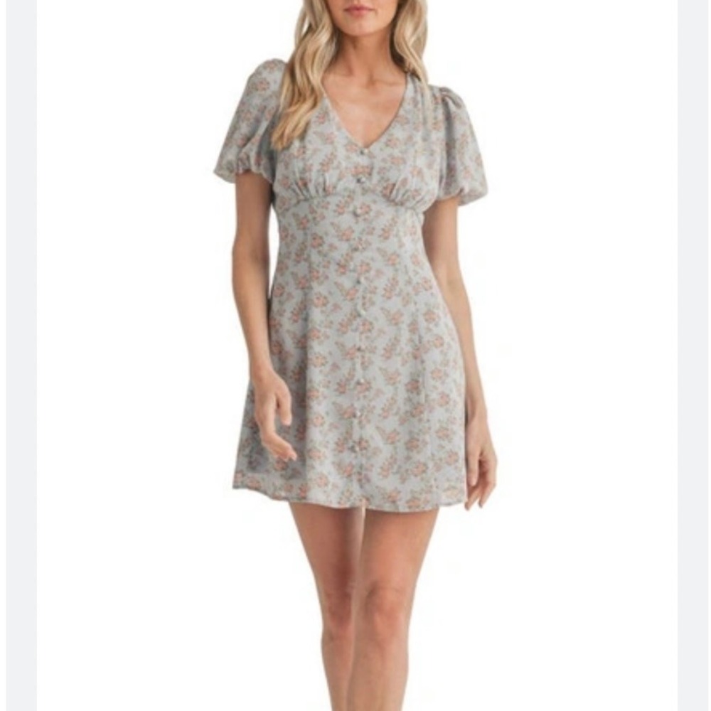 NEW Lush Ditsy Floral Puff Sleeve Mini Dress Feminine Cottage Women's  XL‎